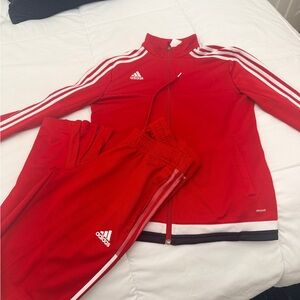 adidas Red Track Jacket & Pants with White Stripes